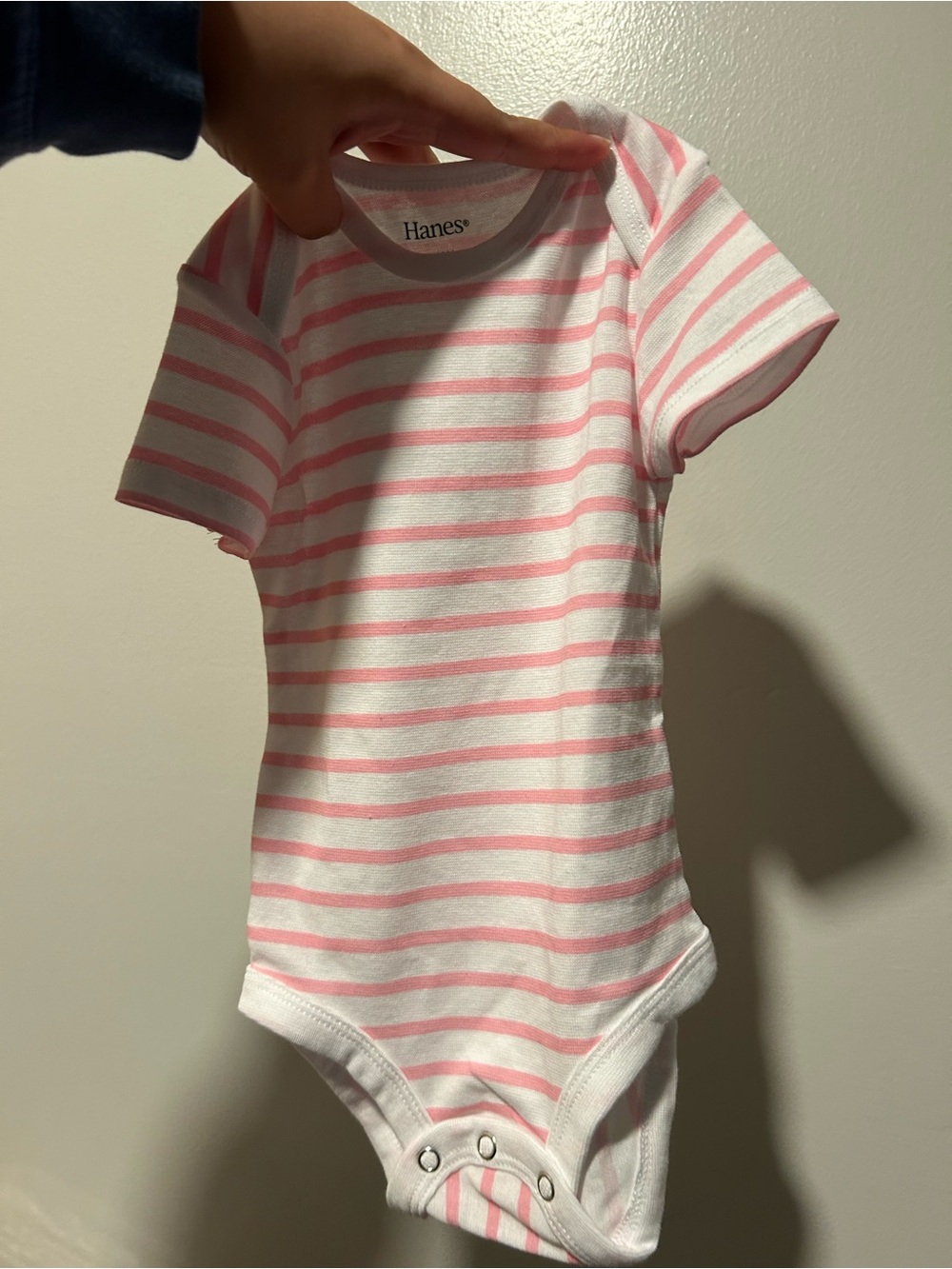 Hanes White and Pink Striped Baby Bodysuit